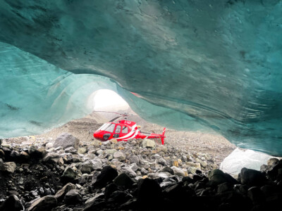 helicopter seen outside the ice cave