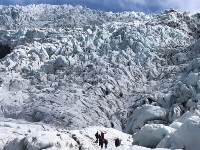 distant group at the bottom of icefall