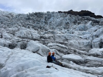 couple at the bottom of icefall