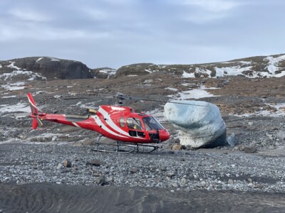 helicopter near an iceberg